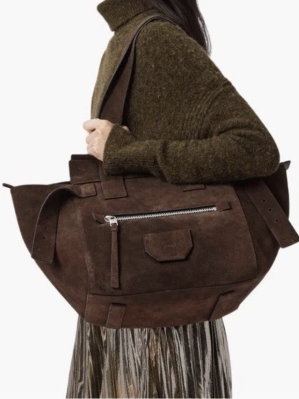 ALLSAINTS Perez Suede Shoulder Tote Brown $499